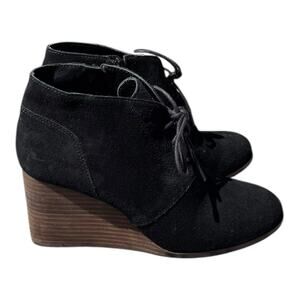 Lucky Brand Shylow Black Wedge Booties Size 10M Laces Zipper Leather Shoes Suede
